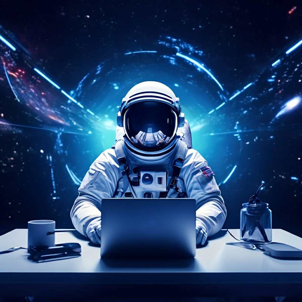 Astronauta trabajando con tecnología